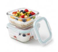 Raoletin 2 Pack Yogurt Pot Glass Yoghurt Pots with Lids, 800ml Square Overnight Oats Container, Stackable Clear Overnight Oats Jar for Homemade Breakfast, Yogurt, Salad, Fruits and Lunch