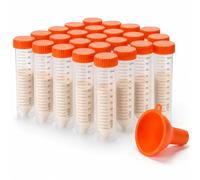 Raoletin 25 Pcs Protein Powder Storage Container 50ml Clear Tubes, Travel Portable Protein Powder Pots with Funnel, Leakproof Formula Powders Dispenser Pots for Gym, Travel and Work