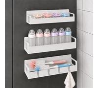 Raoletin 3 Pack Magnetic Baby Bottle Storage Box, Space-Saving Metal Bottle Drying Rack Shelf with 4 Hooks, Baby Bottle Organiser Storage for Nursery, Kitchen, Fridge and Countertop