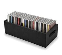 Raoletin Black CD Storage Boxes Case with Handles, Stackable CD Holder Holds to 21 CDs in Full Jewel Cases, Wooden DVD Storage Boxes for DVDs, Videos, Games, Blu-ray, Books, Home & Office Pantry