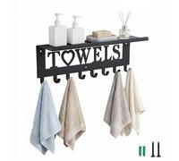 Raoletin Metal Hot Tub Towel Rack Wall Mounted Towel Holder with Shelf and 8 Towels Hooks for Bathrooms, Outdoor Black Bathroom Shelf Hot Tub Accessories for Towels Robes Coat Swimsuit, 41cm(16inch)