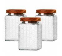 Raoletin Spice Jars 700ML Spice Containers with Wooden Lids, Square Glass Storage Jars Set of 3 Airtight Wide Mouth Salad Jar Vintage for Seasoning, Cookie, Coffee, Sugar, Sweet, Tea, Salt