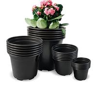 RAOOKIF 24pcs Nursery Pots Variety Pack 3 4 5 6 Inch, Plastic Plant Pots with Drainage Holes, Various Sizes Round Nursery Planter Pot, Black Flower Pots (Black-3+4+5+6 inch)