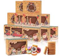 RAORAOYUE 12 Pcs Christmas Cookie Boxes, Holiday Cookie Boxes with Clear Window, Christmas Kraft Paper Box for Xmas Party Cupcakes Dessert Candy Gift Giving