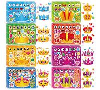 RAORAOYUE 16 Sheets Make a Face Crown Stickers, Make Your Own Crown Mix and Match Sticker Sheets, Kids Party Favor Supplies Craft