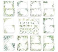 RAORAOYUE 160 Pcs Eucalyptus Stationery Paper Set, 50 Stationary Paper 50 Envelopes 60 Round Dot Sticker