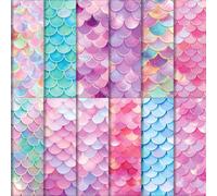 RAORAOYUE 24 Sheet Mermaid Themed Scrapbook Paper, 6"×6” Ocean Patterns Craft Papers, Single-Sided Scales Paper Pad for Card Making Journaling Planner Origami Scrapbook