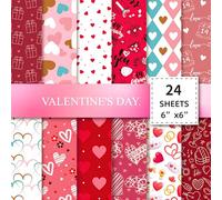 RAORAOYUE 24 Sheet Pink Heart Pattern Paper, Valentine's Day Scrapbook Paper Pad, Watercolor Love Decorative Craft Papers for Junk Journal DIY Cards and Photo Albums 6"×6”