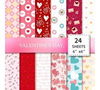 RAORAOYUE 24 Sheet Valentines Day Scrapbook Paper, 6"×6” Watercolor Love Decorative Craft Papers, Single-Sided Scrapbook Paper Pad for DIY Card Making Photo Album Journal Decor