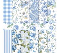RAORAOYUE 24 Sheets Blue Floral Scrapbook Paper, 11.8"×11.8” Sided Decorative Craft Paper, Flower Garden Pattern Papers for DIY Card Making Photo Album Journal Decor