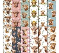 RAORAOYUE 24 Sheets Highland Cow Scrapbook Decorative Paper, 12x12 in Animal Theme Double Sided Papers Pad, Card Making Journaling Origami Decopage Scrapbooking Supplies
