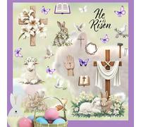 RAORAOYUE He is Risen Easter Window Clings, Religious Cross Bunny Rabbit Lamb Dove Lily Flower Stickers Decals Decor, Spring Christian Holiday Home Kitchen Decor