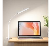 RAOYI LED Desk Lamp, 5W USB Clip on Light Eye-Caring Reading Clamp Table Lamp with 48 LEDs Flexible Gooseneck, 3 Color Modes and 14 Brightness Levels for Office Bedroom Study (White)