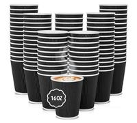 RAP Gloves 16oz Ripple Wall Disposable Paper Cups - 500 Count (20 Cups x 25 Packs per Case) | Black | Hot Drink Insulated Coffee Cups for Café, Takeaway & Catering