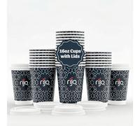 RAP Gloves Rijo Disposable Paper Cups with Lids 16oz 500 Bulk Cups Case + 500 White Lids for Hot & Cold Beverages, Tea, Water, Café, Catering & Office - Black Double Wall Cups