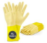 RAP Gold Rubber Gloves Extra Large - 6 Pairs Cotton Lined Washing Up Gloves - Non-Slip Grip Dishwashing and Cleaning Gloves, Waterproof Reusable Kitchen Gloves - Home, Catering and Trade