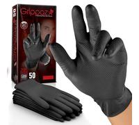 RAP Nitrile Disposable Work Gloves Small Black Pack of 50 Non Slip | Latex free, raised textured grip surface, thicker gauge for reuse, ideal for workshops, mechanics, industry and DIY
