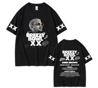 Rap Singer Chris Brown Printed Pullover Sports Short Sleeved XX Tour Cotton T-Shirt for Men and Women Hip-hop Pop Music Tee Fashion Retro T-Shirt XS-3XL-Black||x_l