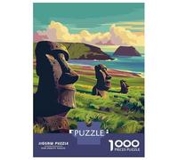 Rapa Nui National Park Chile Poster Travel Puzzle 1000 Pieces, Romantic City Break Scene, Interlocking Paper Pieces, Family Night Game for Home Décor Fans, 52x38cm/1000pcs