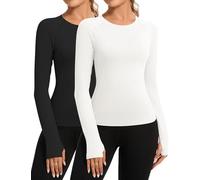 Rapbin 2 Pack Long Sleeve Gym Tops Women Workout Running T-Shirts