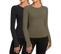 Rapbin 2 Pack Long Sleeve Gym Tops Women Workout Running T-Shirts