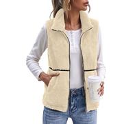 Rapbin Fleece Gilet for Women UK Zip Up Stand Collar Body Warmer Vest Tops | Casual Fashion Contrast Stripe Sleeveless Waistcoat With Pockets