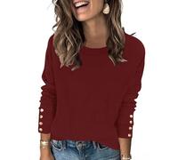 Rapbin Jumpers for Women Casual Long Sleeve Tops Crew Neck Ladies Sweater for Winter Fall Spring Classic Plain Pullover Wine Red