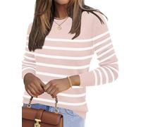 Rapbin Ladies Jumpers Crew Neck Lightweight Long Sleeve Sweater Casual Solid Color Pullover Sweatshirt Cinnamon White XXL
