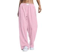 Rapbin Ladies Plaid Pajama Pants Soft Cotton Stretch Casual Gingham Lounge Bottoms with Pockets Winter Pink-White