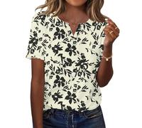 Rapbin Ladies Tops Short Sleeve Summer T Shirts V Neck Elegant Floaty Floral Printed Tunic Blouse Apricot Black Floral-L(UK 16-18)