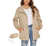 Rapbin Ladies Waterproof Jackets Thin Breathable Packable Rain Jacket Packable Hooded Thin Rain Coat Wind Breaker(Khaki,L)