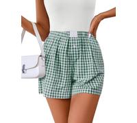 Rapbin Pyjama Shorts Women Cotton Plaid Print Sleeping Bottoms Boxer Short for Soft Lounge Casual Summer 2026 Green