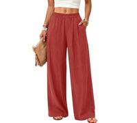 Rapbin Summer Wide Leg Trousers for Women UK Cotton Linen Drawstring Elastic Waist Pockets Lightweight Loose Long Yoga Pants Beach Holiday Dirty Orange XL