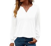 Rapbin Women Tops Long Sleeve V-Neck Casual T Shirt Ruffle Sleeve Blouses Ladies Elegant Tunic Business Tee (18-20,White)