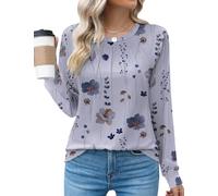 Rapbin Womens Casual Crew Neck Long Sleeve Pleated Tops Blouses Fashion Clothes 2024,Grey,S