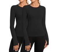 Rapbin Women's Gym Top Workout Running Yoga Sports Shirts Long Sleeve Athletic Exercise Quick Dry Breathable T-Shirt 2 Pack S