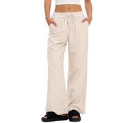 Rapbin Womens Pin-Stripe Pyjama Bottoms Soft Stretch Sleep Pants Summer 2026 Nightwear Trousers with Pockets Apricot