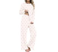 Rapbin Womens Pyjamas Set Long Sleeve Top and Pyjama Bottoms Loungewear Set | Ladies Pyjamass Long Sleeve Top and Wide Leg Trouser with Drawstring & Pockets,Plaid,Stripe,Cherry and Leopard Print Pjs