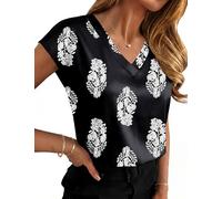 Rapbin Womens Satin Blouse V Neck Cap Sleeve Tshirt Summer Silk Tunic Tops
