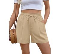 Rapbin Womens Shorts Summer Linen Cotton Wide Leg Drawstring Elastic Waist Casual Shorts with Pockets Apricot XXL