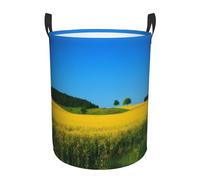 Rape Flower Field Circular Hamper â€“ Stylish Water-Resistant Storage Basket With Full-Print Design, Durable Oxford Cloth Laundry Basket For Home, Bathroom, Kitchen & Kids Room