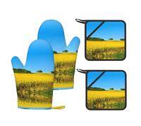 Rape Flower Field Print Oven Gloves Heat Resistant, Oven Mitts And Pot Holder Kitchen Non-Slip Silicone Cooking Microwavegloves