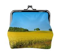 Rape Flower Field Print Print Coin Purse for Men Women Leather Kiss Lock Small Pouch Coin Wallet