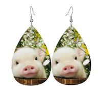 Rape Flower Pig Leather Earring For Women Teardrop Dangle Printed Fashion Accessories Daily Wear Party