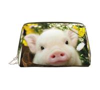 Rape Flower Pig Leather Makeup Bag for Travel, Portable Cosmetic Organizer, Make Up Bag with Zipper