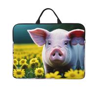 Rape Flower Pig Print 14in Laptop Case Sleeve Bag â€“ Portable Handle, Business Travel, Commuting, Accessory Pocket