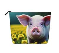 Rape Flower Pig Print Fake Hemp Makeup Bag â€“ Travel Toiletry Pouch for Women, Daily Storage, Business Trips, and More