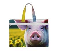 Rape Flower Pig Print Large Capacity Canvas Tote File Bag For Women Men Document Office Travel Shopping