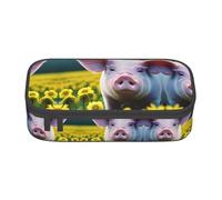Rape Flower Pig Print Pencil Case â€“ Pen Organizer for Girls and Boys, School Supplies, Stationery, and Office Use