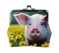 Rape Flower Pig Printed Microfiber PU Leather Wallet Kiss Lock Mini Pouch for Lipstick Key Change Organization